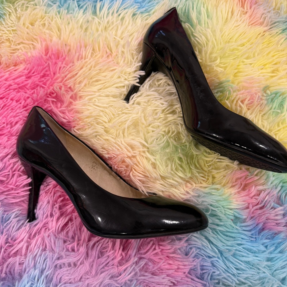 Michael Kors Pumps Womens 9 Black Patent Leather Stiletto Logo Heel